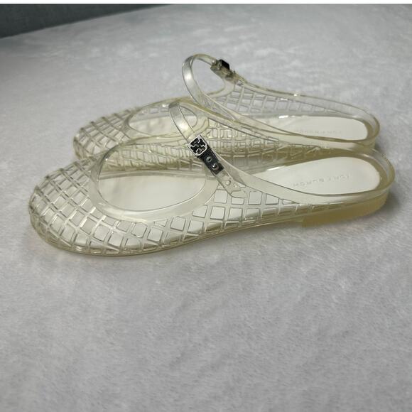Tory Burch 25SS Mellow Mary Jane Jelly Flat Mule Sandals Size 8 NWOB Clear - Picture 3 of 9